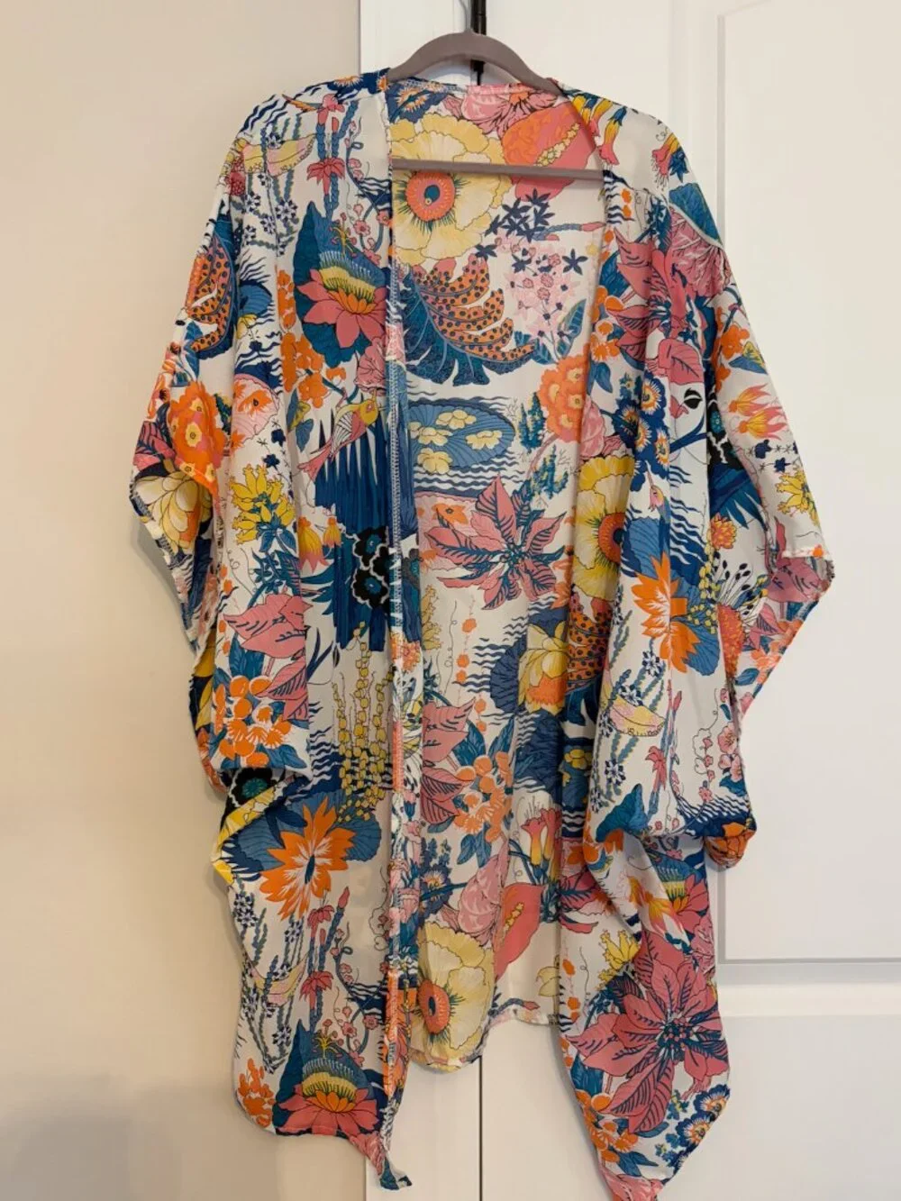 Boho Floral Kimono Cardigan | Size S | Multicolor Botanical Wrap